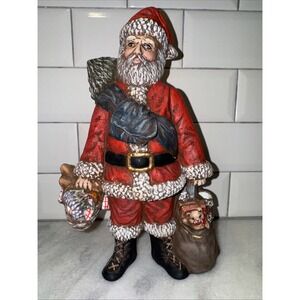 Vintage Christmas Old World Santa with Toys Tree & Basket Of Food Hand Painted